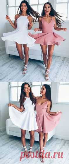 cheap white a line short homecoming dresses, blush back to school dress, simple cocktail party dress for teens