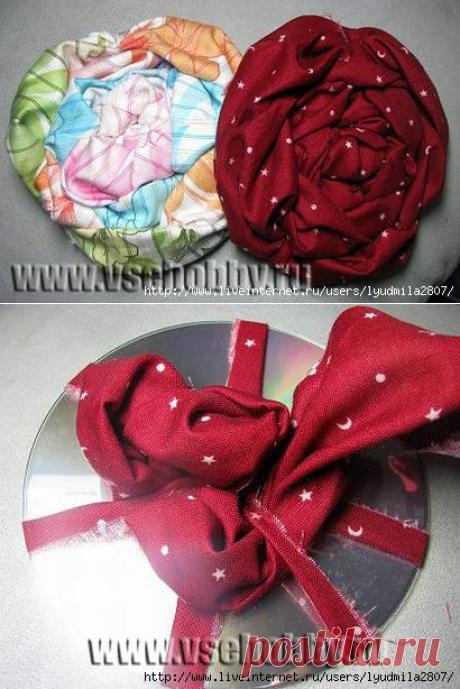 Роза из ткани на CD-диске