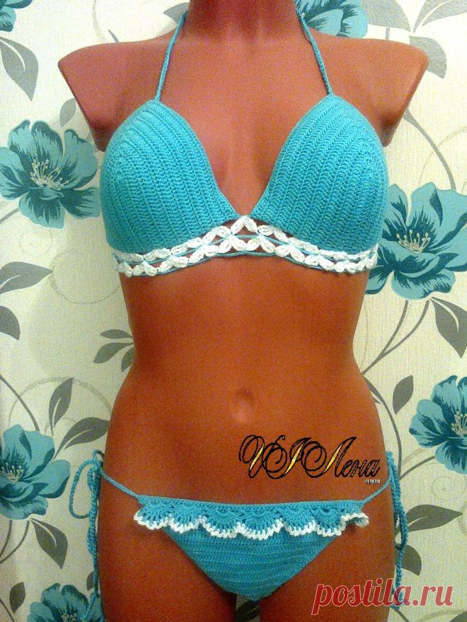 Вязаный купальник крючком. Пряжа мерсеризованный хлопок.
