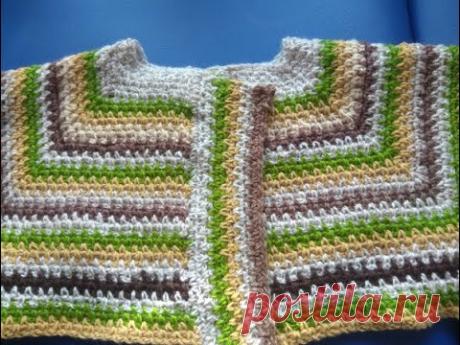 Вяжем квадратную кокетку для пальто или куртки  из остатков