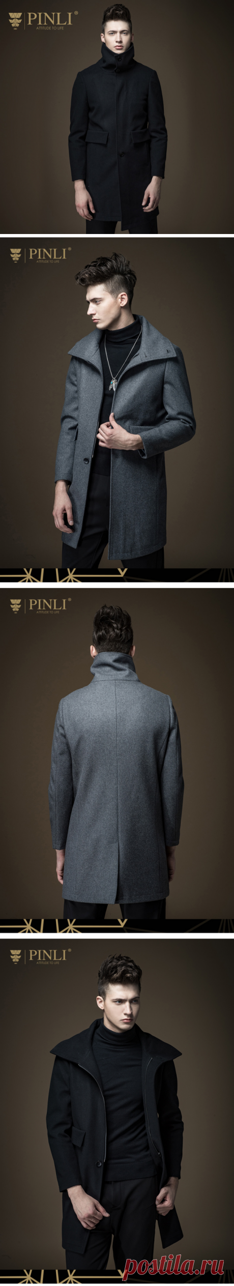 Sobretudo Ограниченной Половина Воротник Твердые Нет Peacoat Шинель Pinli 2016 Новых людей Зима Длинной Шерсти Пальто Тонкий Мужской B164202160 купить на AliExpress