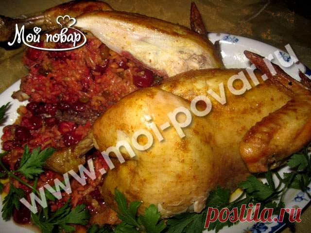 Курица, фаршированная рисом и вишней - кулинарный рецепт.