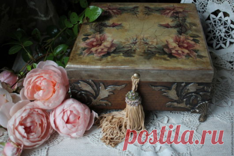 Купить шкатулка "Розовый венок" - шкатулка, шкатулка для украшений, шкатулка декупаж, шкатулка ручной работы
