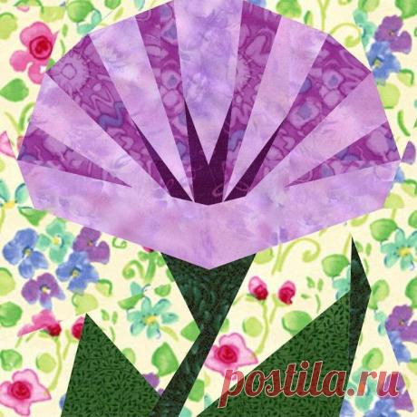 Paper pieced Morning Glory block pattern, PDF format