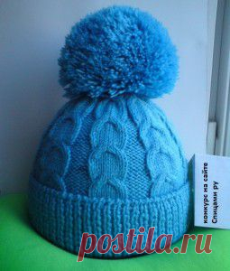 Голубая шапочка с отворотом и без | Вязание спицами, крючком, уроки вязания