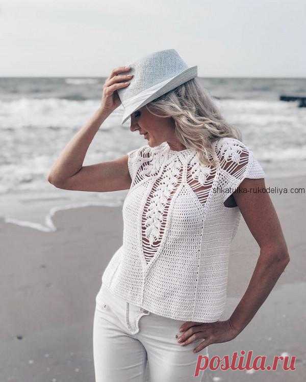 Топ с красивой кокеткой узором “листья” (Вязание крючком) – Журнал Вдохновение Рукодельницы