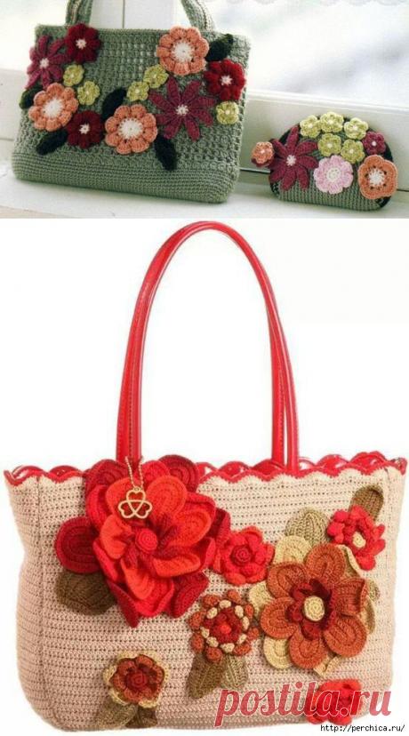 Как связать сумку с цветами крючком