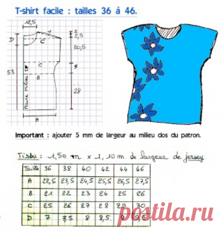 Patron: T-shirt facile (tailles 36 à 46) - La Bobine