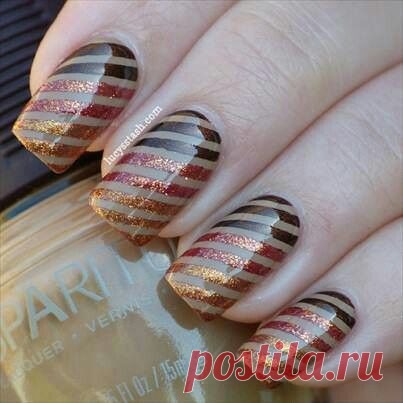 "Diagonally striped manicure"