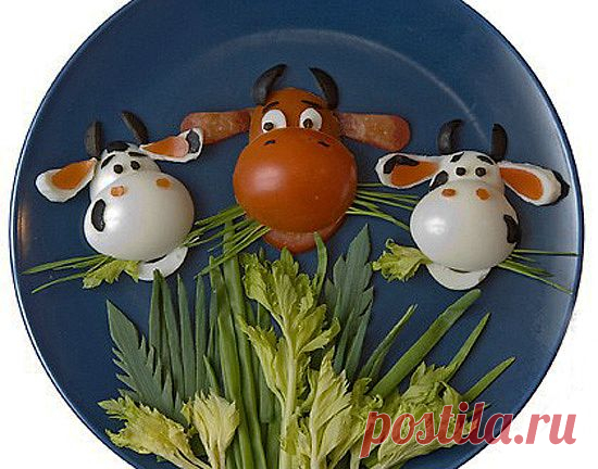 Бычок и коровки. Украшение из продуктов.