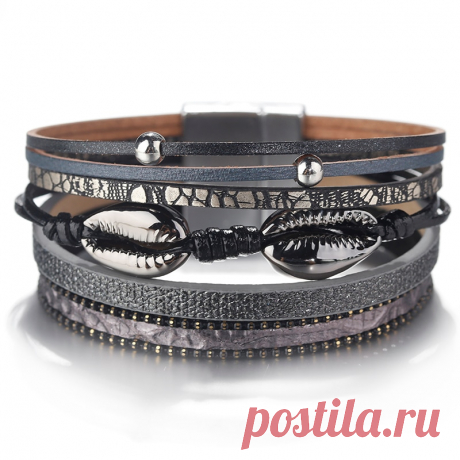 221р-Женские кожаные браслеты ALLYES 2020, Модные женские вечерние ювелирные изделия, металлический корпус, широкий многослойный богемный браслет с подвесками для женщин | Украшения и аксессуары | АлиЭкспресс