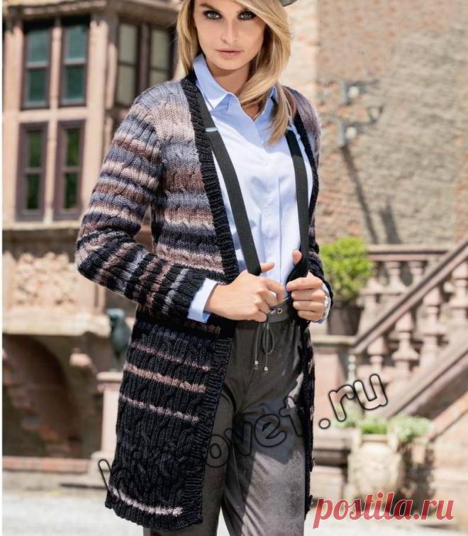 Вязаный меланжевый кардиган - Хитсовет Вязаный меланжевый кардиган. Вязание спицами женского меланжевого кардигана с косами со схемой и бесплатным описанием.