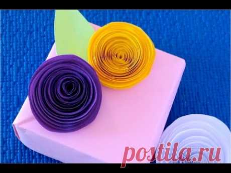 DIY. Самый  простой и быстрый способ как сделать розы из бумаги ♥ Идеи для украшения подарка.