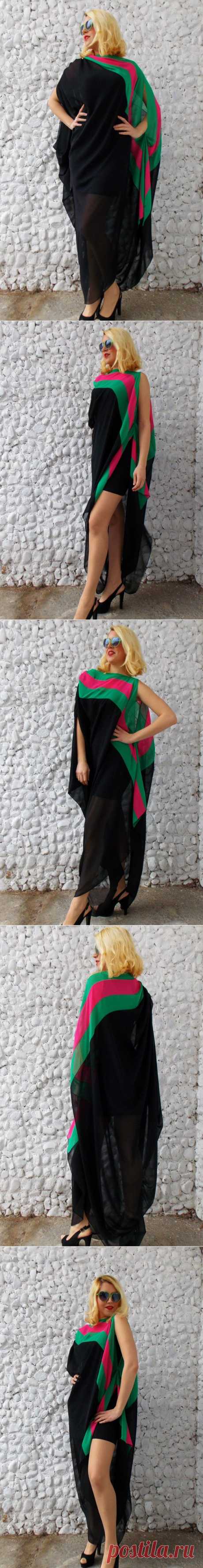 Plus Size Maxi Caftan / Black Chiffon Oversize Dress от Teyxo