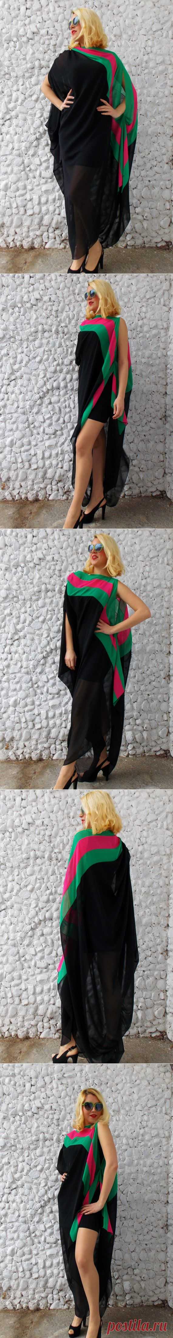 Plus Size Maxi Caftan / Black Chiffon Oversize Dress от Teyxo