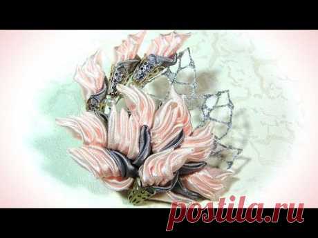 Красивая брошь своими руками из атласных лент / diy  brooch