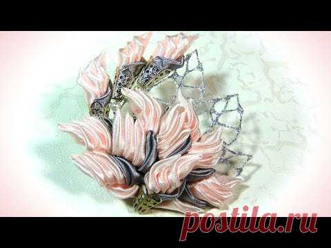 Красивая брошь своими руками из атласных лент / diy  brooch