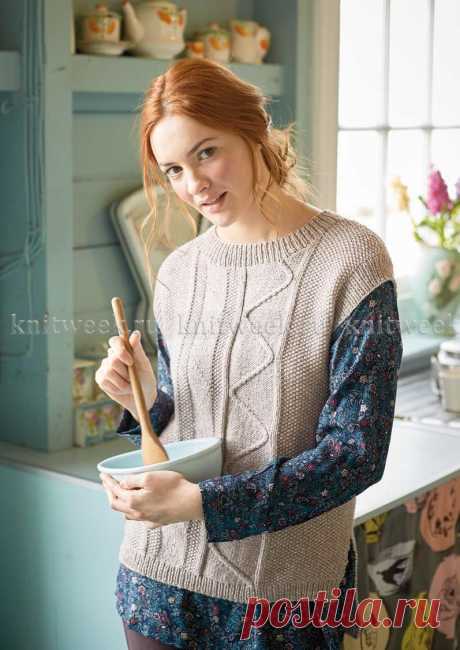 Безрукавка &quot;Скролл&quot; связана на спицах узором &quot;рис&quot; и рельефным узором. / knitweek.ru