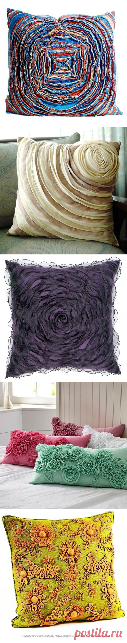 Подушки из капроновых рюш. Silk with Ribbon Embroidery Pillo