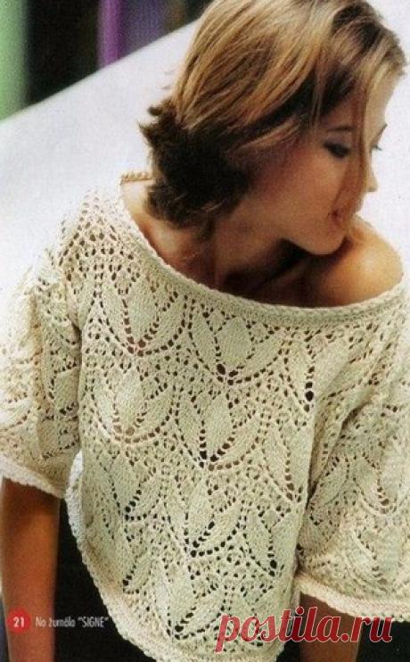 Красивый джемпер с оригинальным узором "Тюльпан" или "Лилии"