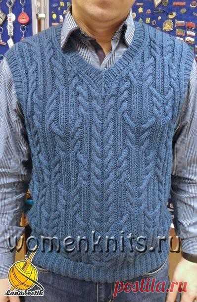 Мужской жилет спицами, опубликовала Lana779
Описание: http://womanknits.ru/vyazanie-dlya-muzhchin/bezrukavki-zhilety/muzhskoj-zhilet-spicami-opublikovala-lana779