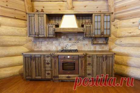 Кухня в деревенском стиле из массива дерева – купить в Москве