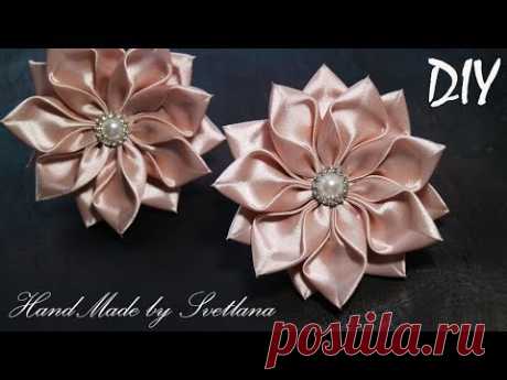 Цветы из атласной ленты Новый лепесток Канзаши DIY Satin ribbon Flowers New petal