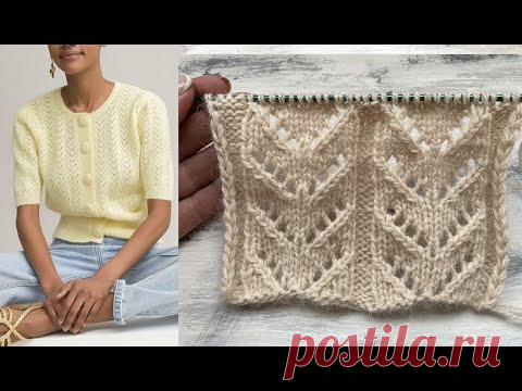 Очень красивый и простой ажурный узор спицами