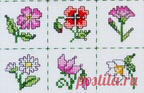 cross stitch flowers are arranged in squares