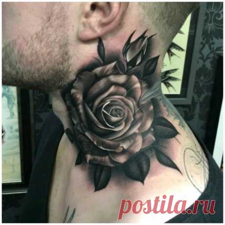 Татуировка роза на шее (66 фото)