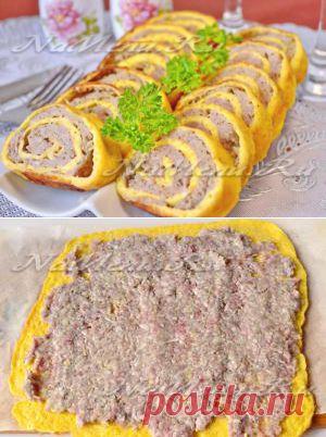 Яичный рулет с мясным фаршем