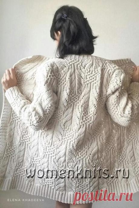 Кардиган узором «Японские бабочки» спицами
Схема: https://womanknits.ru/vyazanie-dlya-zhenshchin/palto-kardigany-zhakety/kardigan-uzorom-yaponskie-babochki-spicami