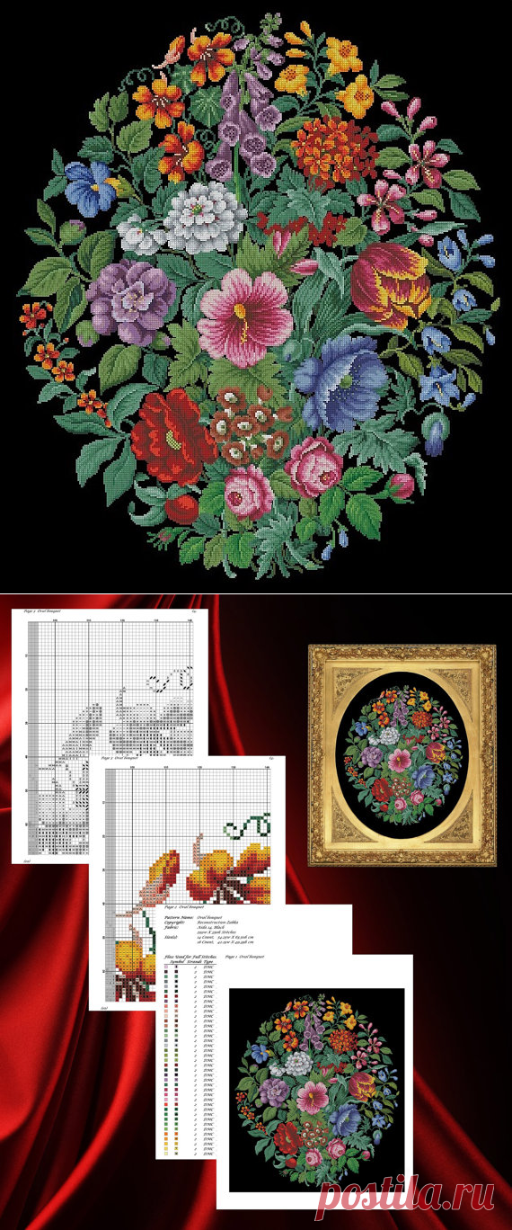 Oval bouquet floral pattern scheme for от MagicOfNeedle на Etsy