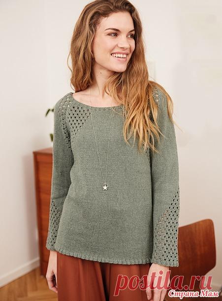 Джемпер с диагональным ажурным узором. - ВЯЗАНАЯ МОДА+ ДЛЯ НЕМОДЕЛЬНЫХ ДАМ - Страна Мам
