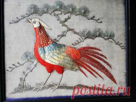 Pair antique bird embroideries | Etsy