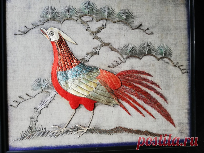 Pair antique bird embroideries | Etsy