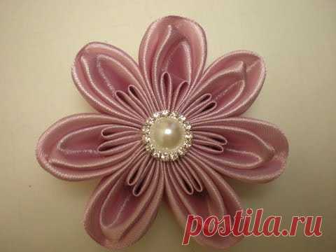 КАНЗАШИ Объемный Цветок из Ленты 2.5 см.Своими Руками./DIY /KANZASHI /Tutorial / Flower./