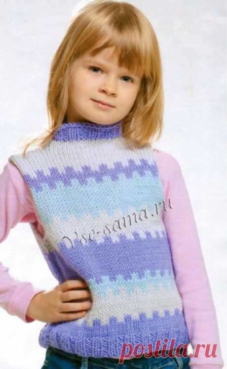 Жилетка для девочки с жаккардом. Описание, схема и выкройка