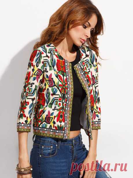 O-NEWE Vintage Women Embroidery Patchwork Printed Short Jacket at Banggood