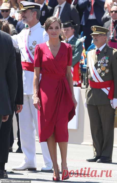Queen Letizia of Spain cuts a chic figure in a demure red dress | Daily Mail Online
