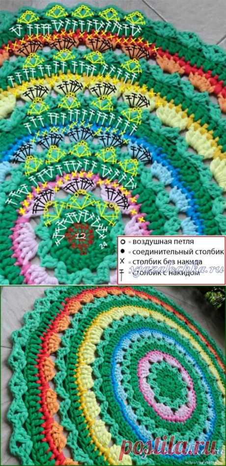 Коврик крючком, вязание из пряжи спагетти
