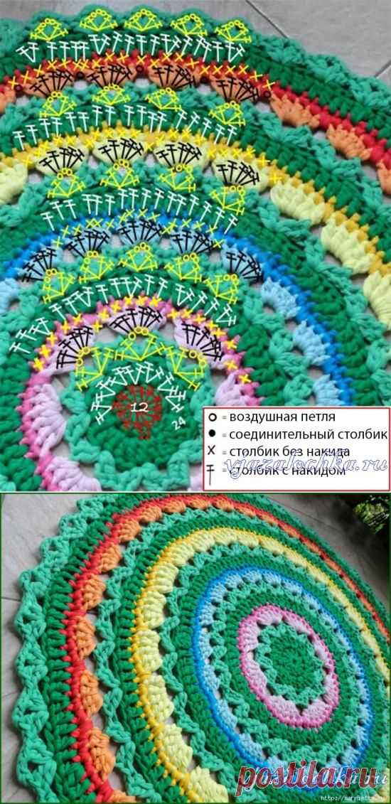 Коврик крючком, вязание из пряжи спагетти