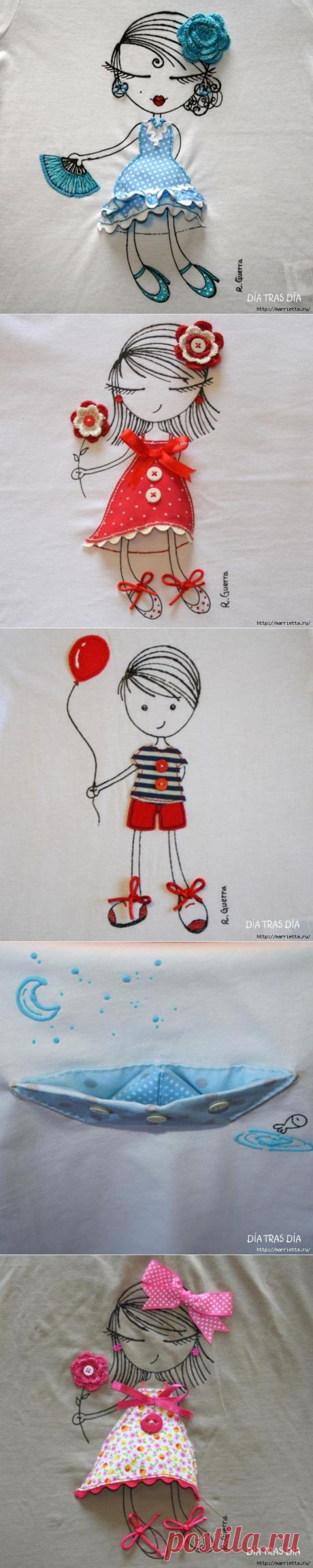 Аппликация с вышивкой на детских футболках