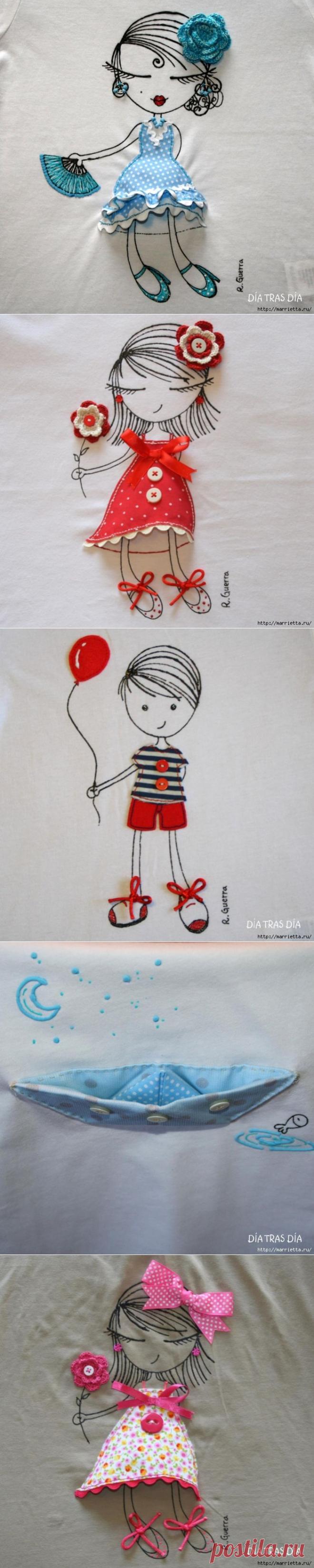 Аппликация с вышивкой на детских футболках