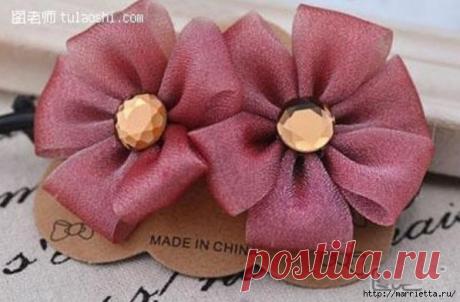 Цветы из органзы, для заколок.