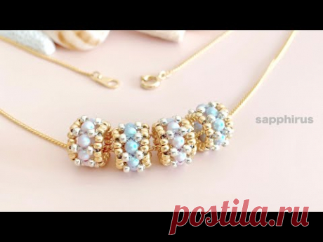 【簡単レシピ】針と糸で編むビーズロンデルの作り方☆ビーズボール・ビーズステッチ ビーズネックレス/Beaded Bead/Easy Tutorial/DIY/Bead Weaving/Necklace