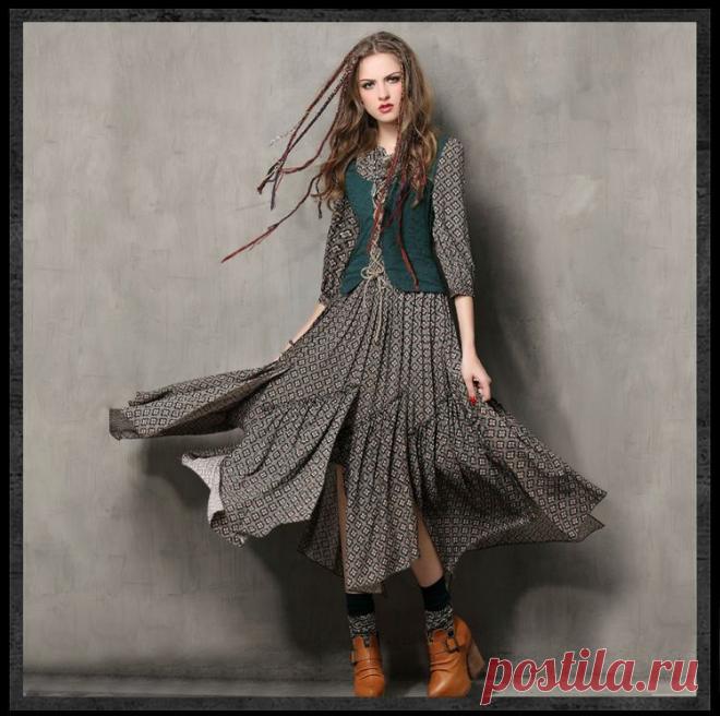 Платье Винтажный Три Четверти Лето , Стиль женщины 2015 Yuzi туника хлопок Combo воротник мандарин рукав макси Vestido 6526 купить на AliExpress