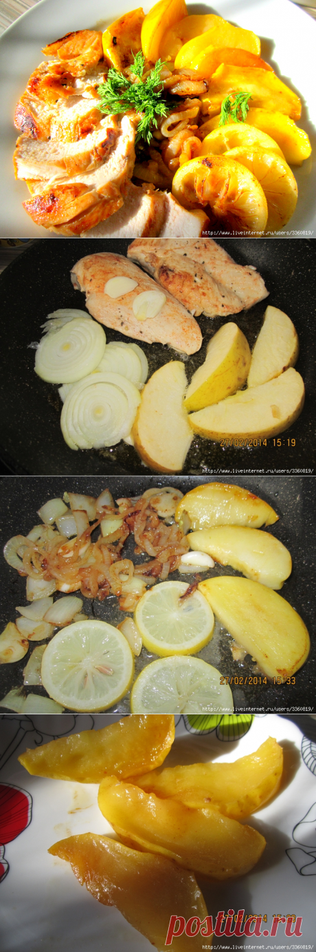Куриная грудка с карамельным луком и яблоками