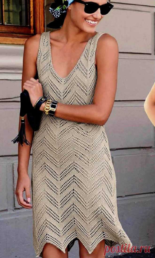 Красивый летний сарафан спицами. Схема и выкройка