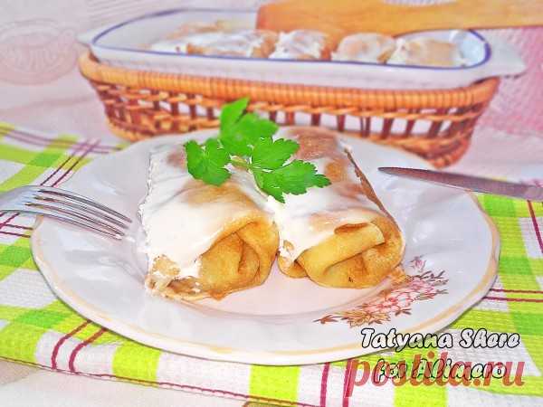 Блинчики с грибами и сыром, запеченные в духовке